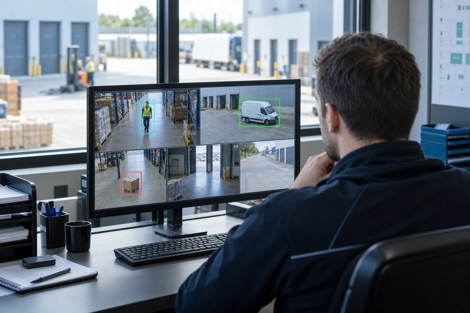 Operator beoordeelt AI-detecties van personen, voertuigen en objecten op camerabeelden