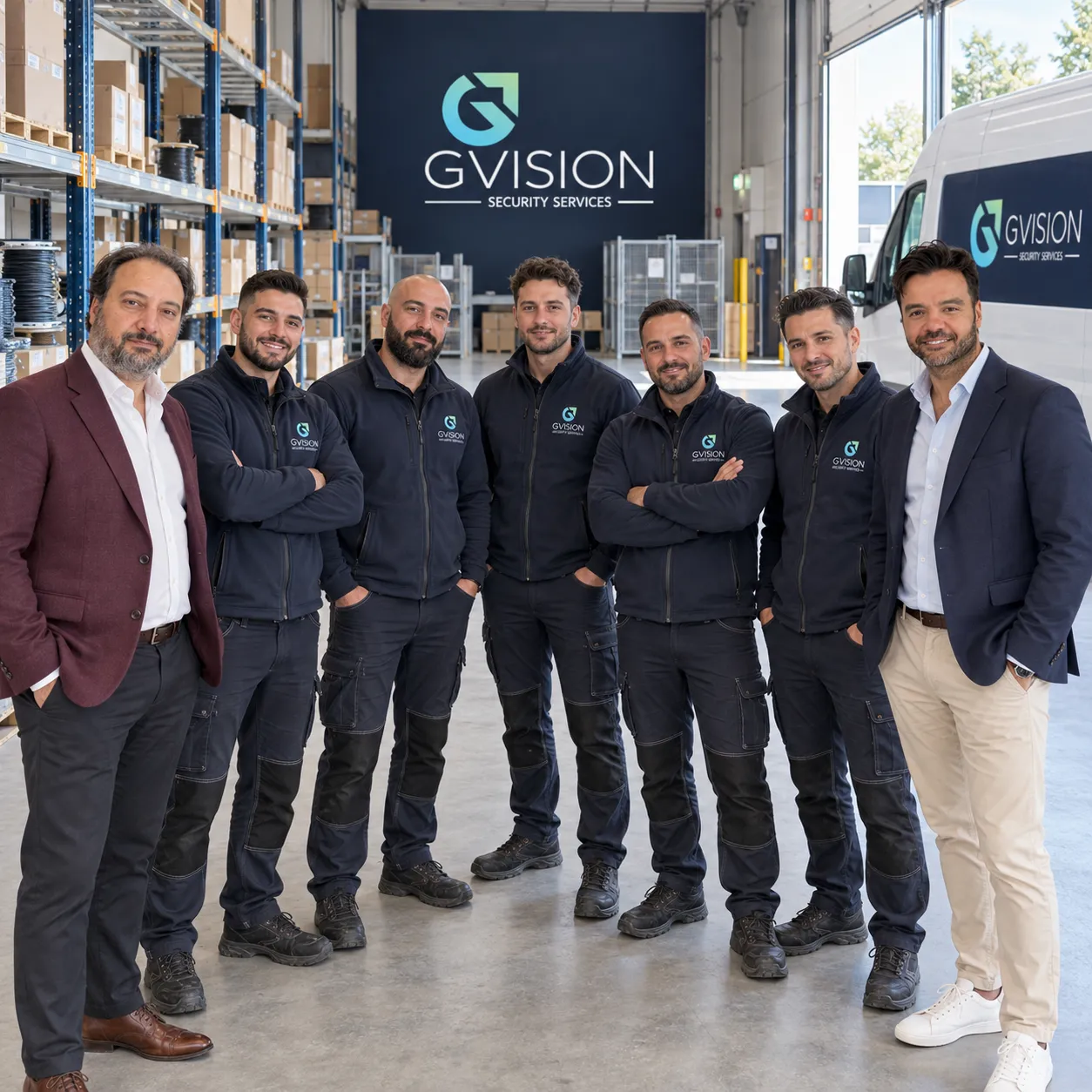 Het GVISION-team samen in zijn magazijn in Asse