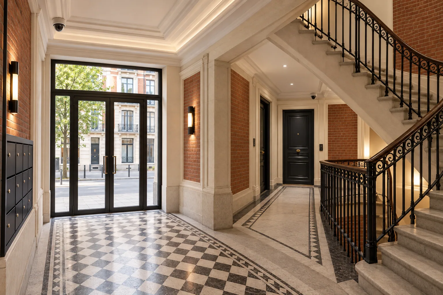 Discreet surveillance cameras in the entrance hall and shared areas