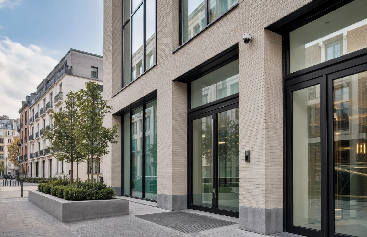 Contemporary office building facade in Brussels