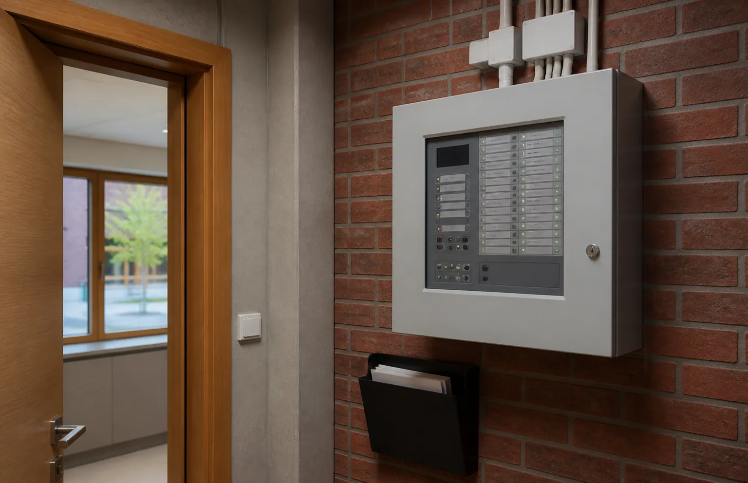 Badge reader on a service door